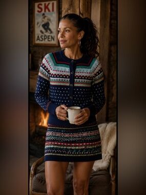 J. Crew Navy Multicolor Fair Isle Wool CARDIGAN